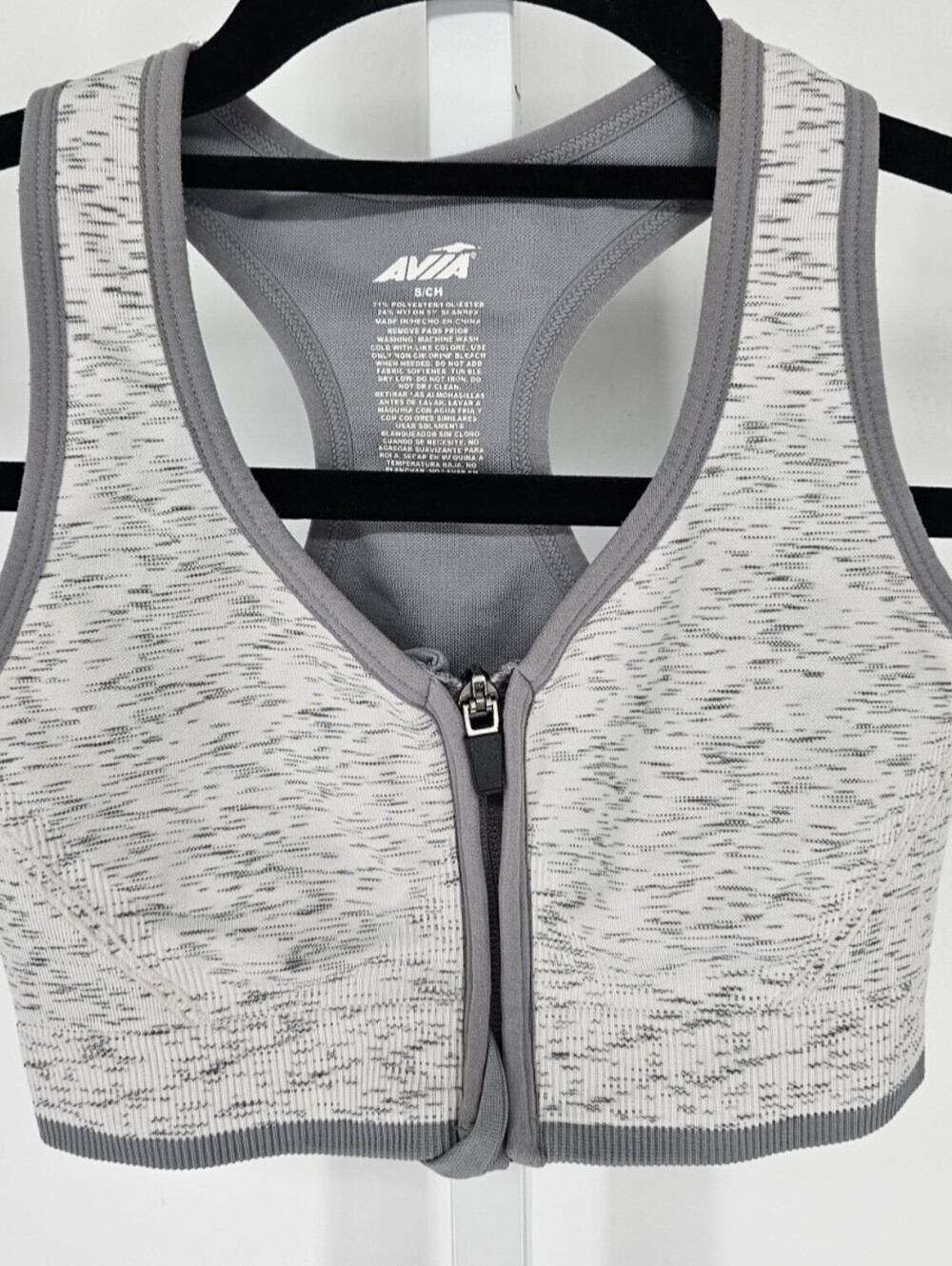 Avia Womens Sz S High Impact Sports Bra Zip Front Light Gray